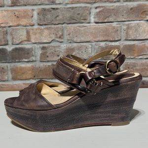 Frye Distressed “Carlie Sling” slingback wedge sandals